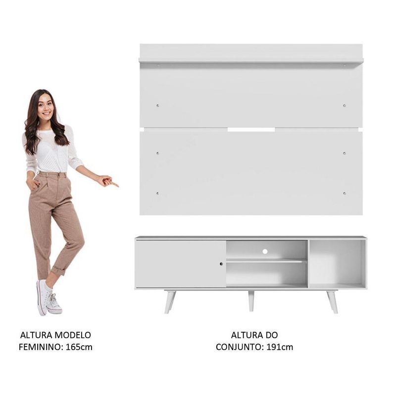 Rack madesa dubai e painel para tv até 65 polegadas com pés - branco