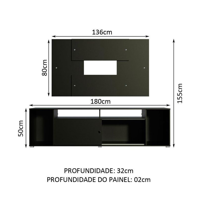 Rack madesa cancun e painel para tv até 58 polegadas - preto