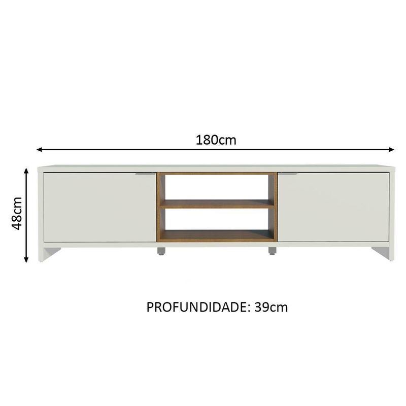 Rack para tv até 75 polegadas 180 cm 2 portas branco/rustic metz madesa