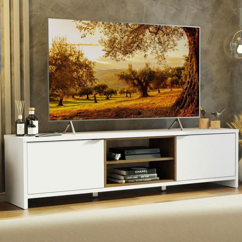 Rack para tv até 75 polegadas 180 cm 2 portas branco/rustic metz madesa