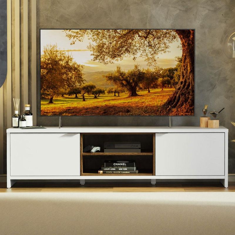 Rack para tv até 75 polegadas 180 cm 2 portas branco/rustic metz madesa