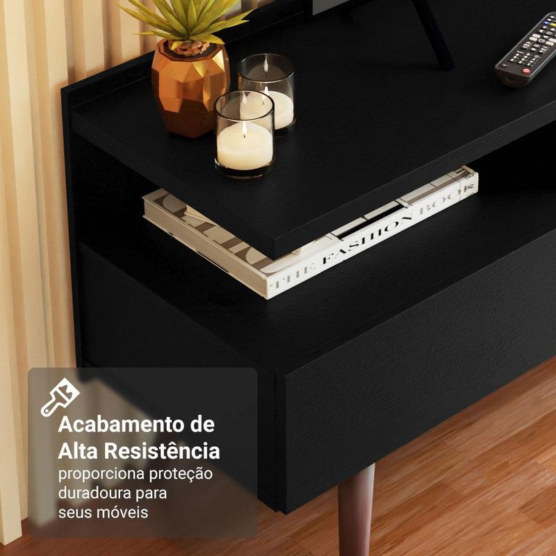 Rack para tv até 65 polegadas com pés retro preto londres madesa