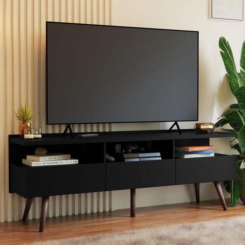 Rack para tv até 65 polegadas com pés retro preto londres madesa