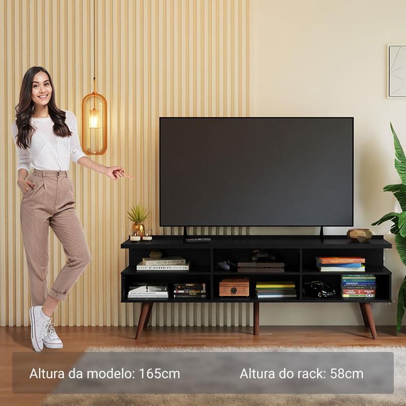 Rack para tv até 65 polegadas com pés retro preto londres madesa