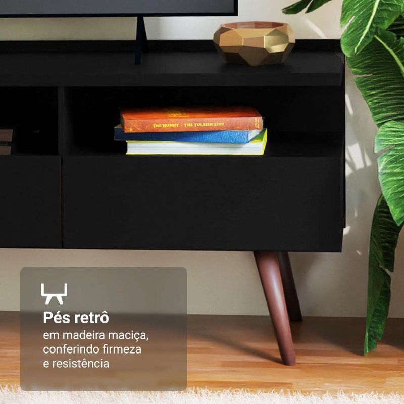 Rack para tv até 65 polegadas com pés retro preto londres madesa