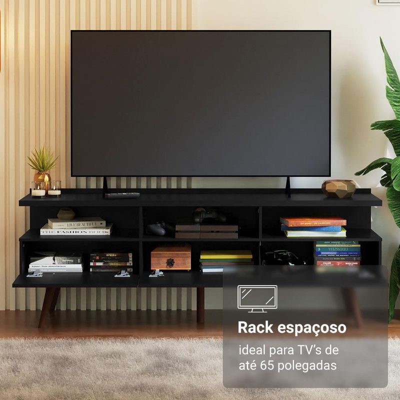 Rack para tv até 65 polegadas com pés retro preto londres madesa