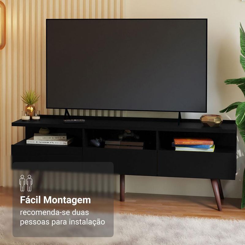 Rack para tv até 65 polegadas com pés retro preto londres madesa