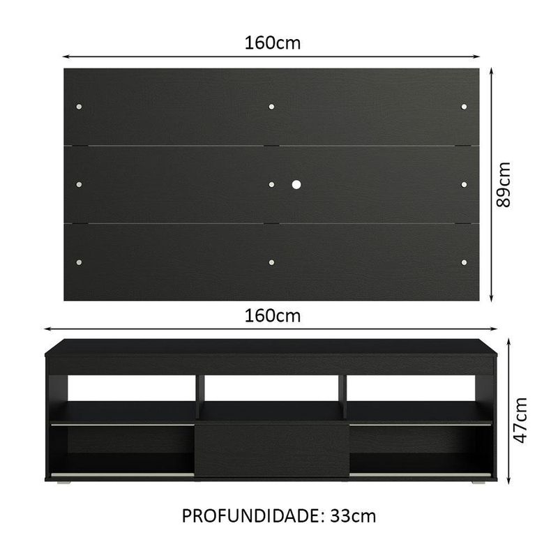 Rack com painel para tv até 65 polegadas preto orlando madesa