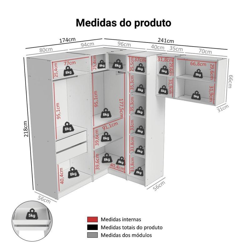 Quarto completo solteiro de canto 415 cm branco neo madesa