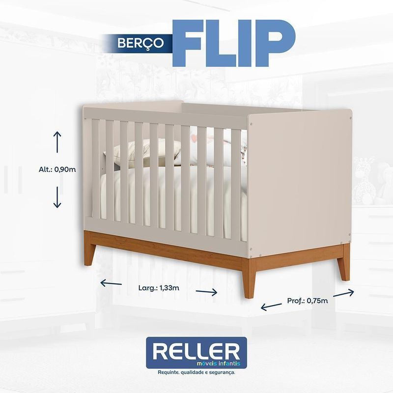Berço Americano Mini Cama Flip Areia Fosco - Reller Móveis Areia Fosco