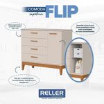 Jogo de Quarto Infantil Flip Cômoda 1 Porta 4 Gavetas MDF 112 cm Areia Fosco Reller Móveis