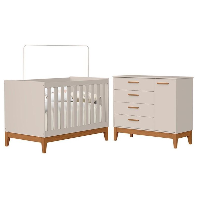 Jogo de Quarto Infantil Flip Cômoda 1 Porta 4 Gavetas MDF 112 cm Areia Fosco Reller Móveis