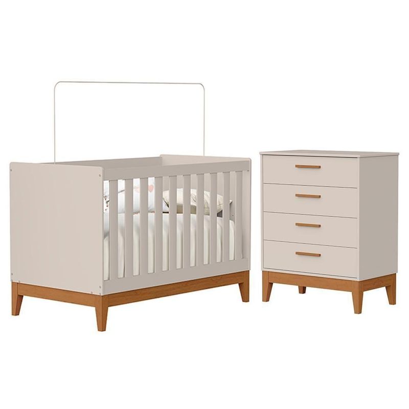 Jogo de Quarto Infantil Flip com Cômoda 4 Gavetas em MDF Bege Reller Móveis