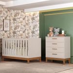Jogo de Quarto Infantil Flip com Cômoda 4 Gavetas em MDF Bege Reller Móveis