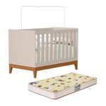 Berço Americano Mini Cama Flip com Colchão Supreme em MDF Bege Fosco com Regulagem de Altura
