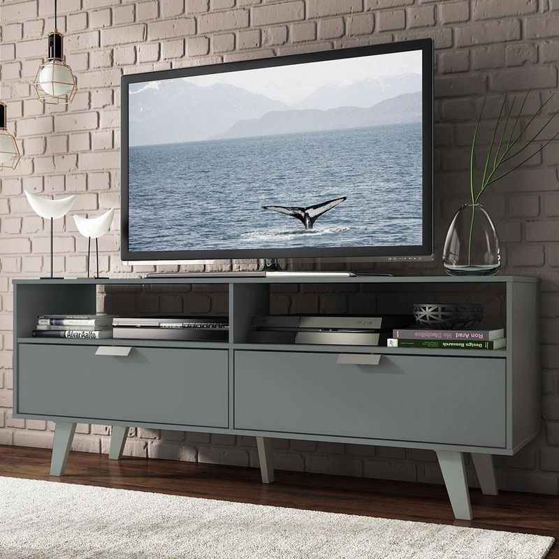 Rack para tv até 55 polegadas madesa oslo com 2 portas - cinza