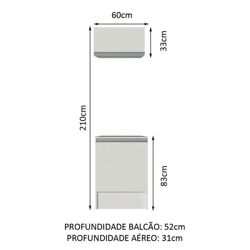 Kit madesa topazio 60 cm 2 portas com armário aéreo e balcão - branco