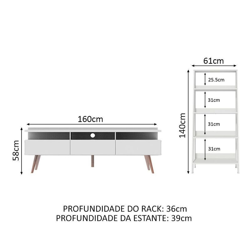 Rack para tv até 65 polegadas madesa londres e estante escada - branco
