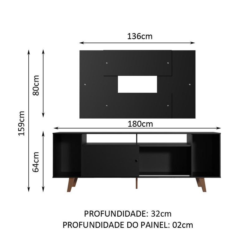 Rack madesa cancun e painel para tv até 58 polegadas com pés - preto 8nd8