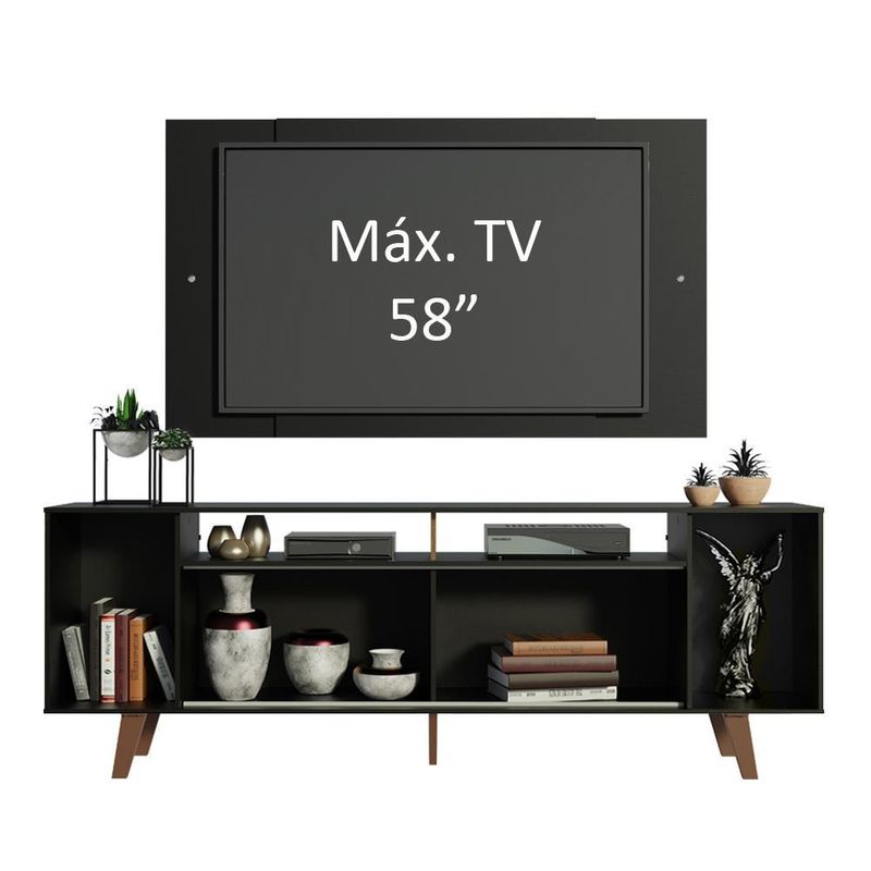 Rack madesa cancun e painel para tv até 58 polegadas com pés - preto 8nd8