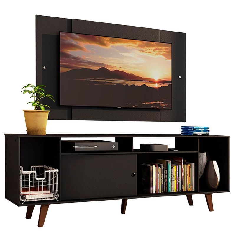Rack madesa cancun e painel para tv até 58 polegadas com pés - preto 8nd8