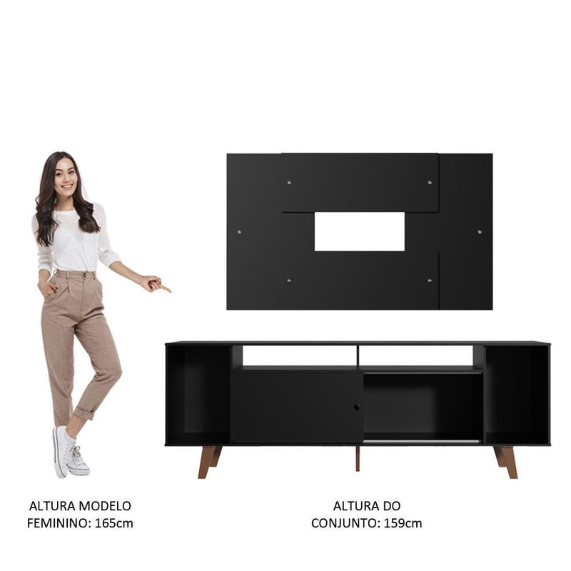 Rack madesa cancun e painel para tv até 58 polegadas com pés - preto 8nd8