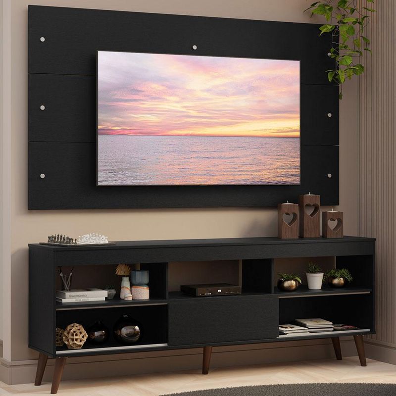 Rack com painel para tv até 65 polegadas com pés preto detroit madesa