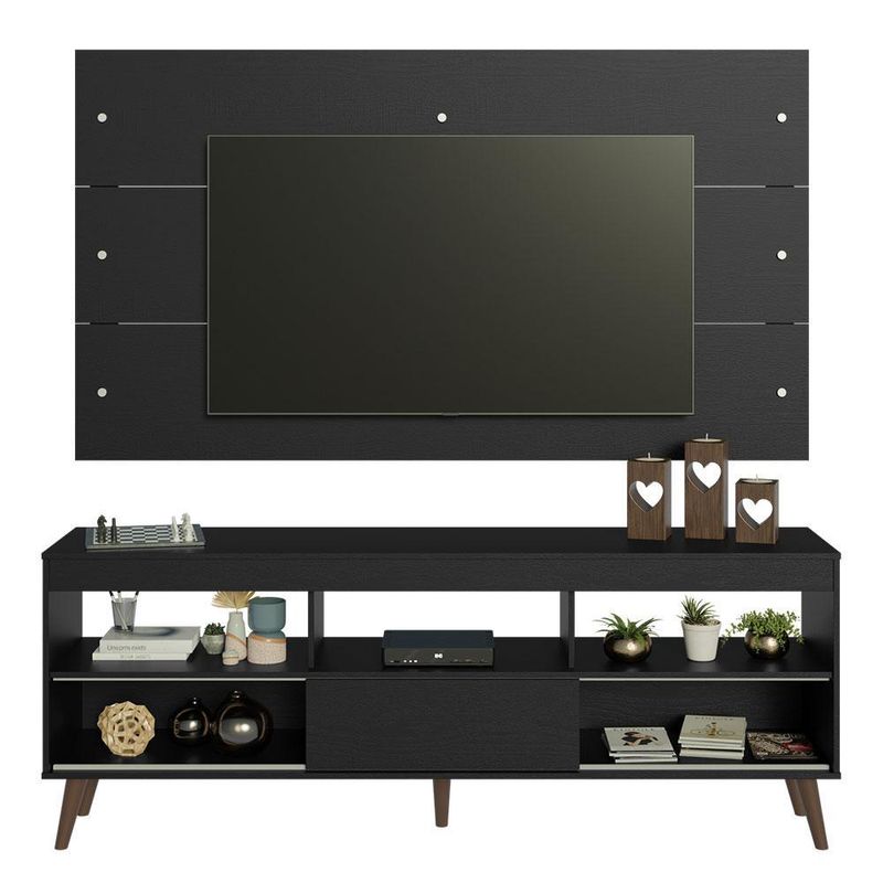 Rack com painel para tv até 65 polegadas com pés preto detroit madesa
