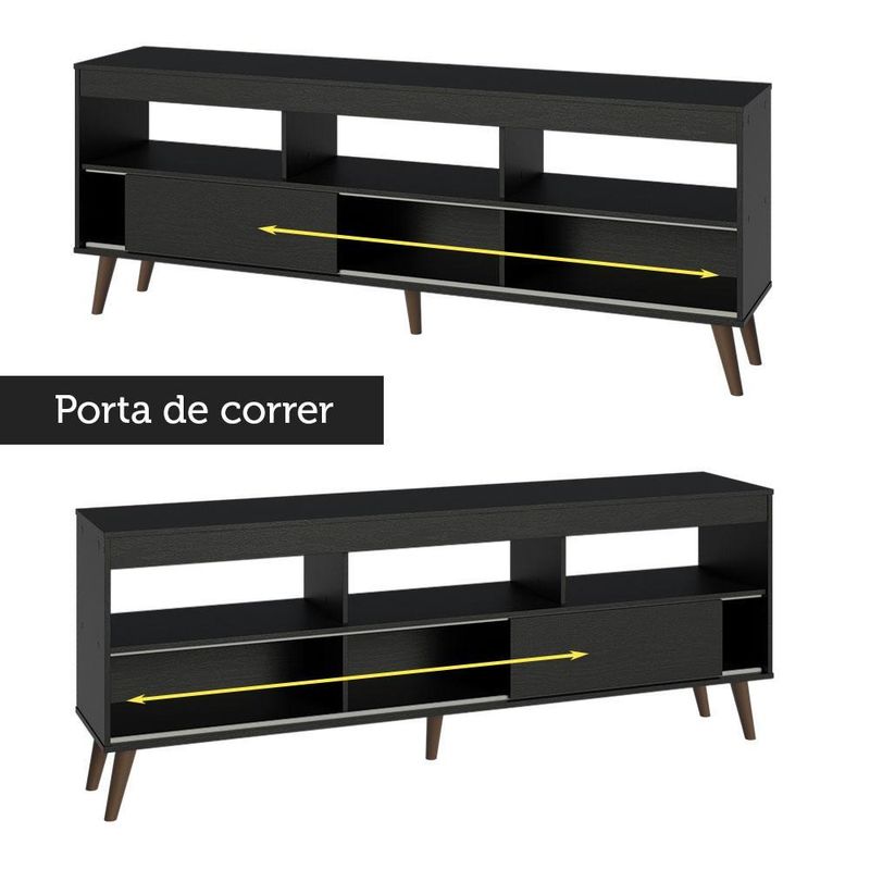 Rack com painel para tv até 65 polegadas com pés preto detroit madesa