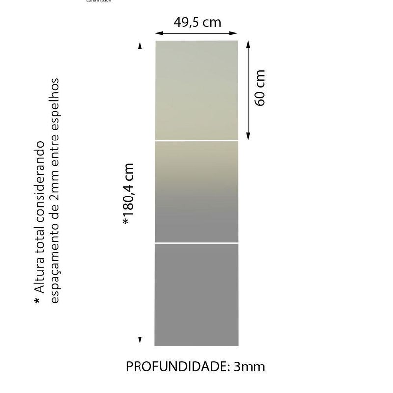 Kit madesa com 3 espelhos de 60 x 49,5 cm para guarda-roupa