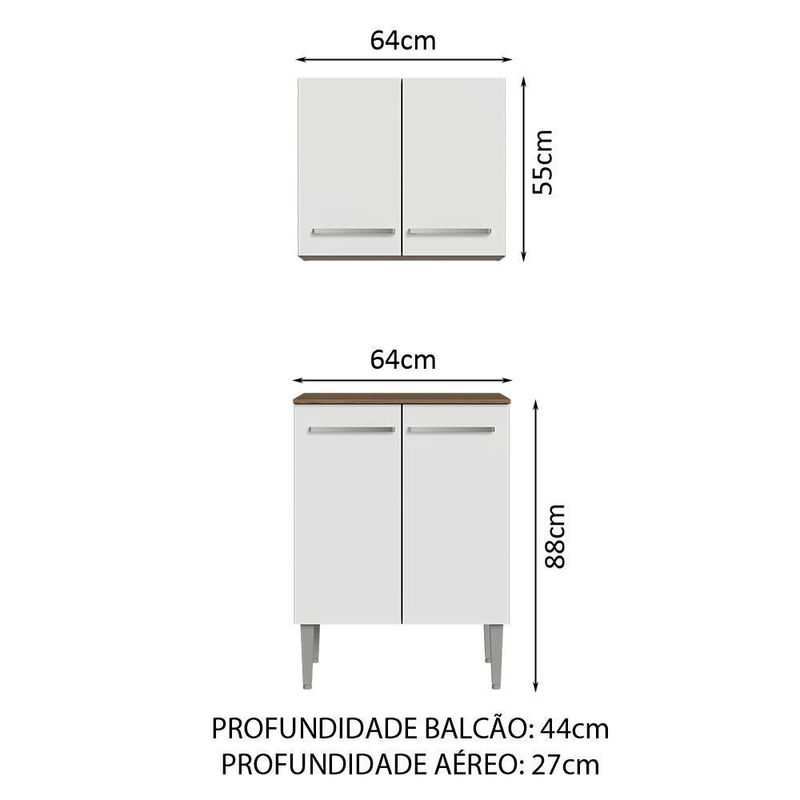 Kit com armário aéreo e balcão 64cm emilly madesa
