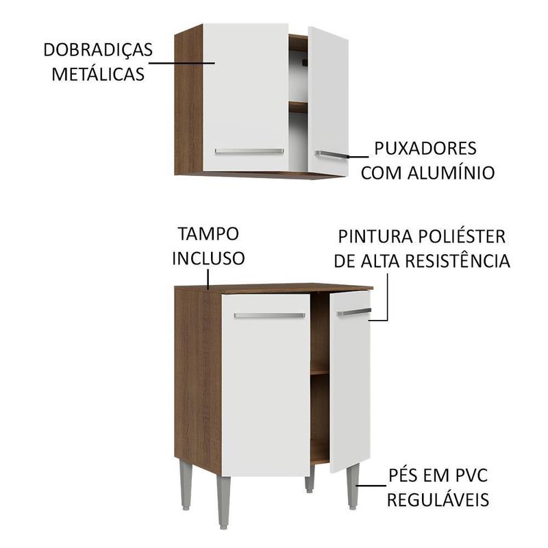 Kit com armário aéreo e balcão 64cm emilly madesa