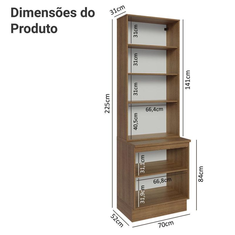 Kit balcão + cristaleira 70cm stella madesa 01