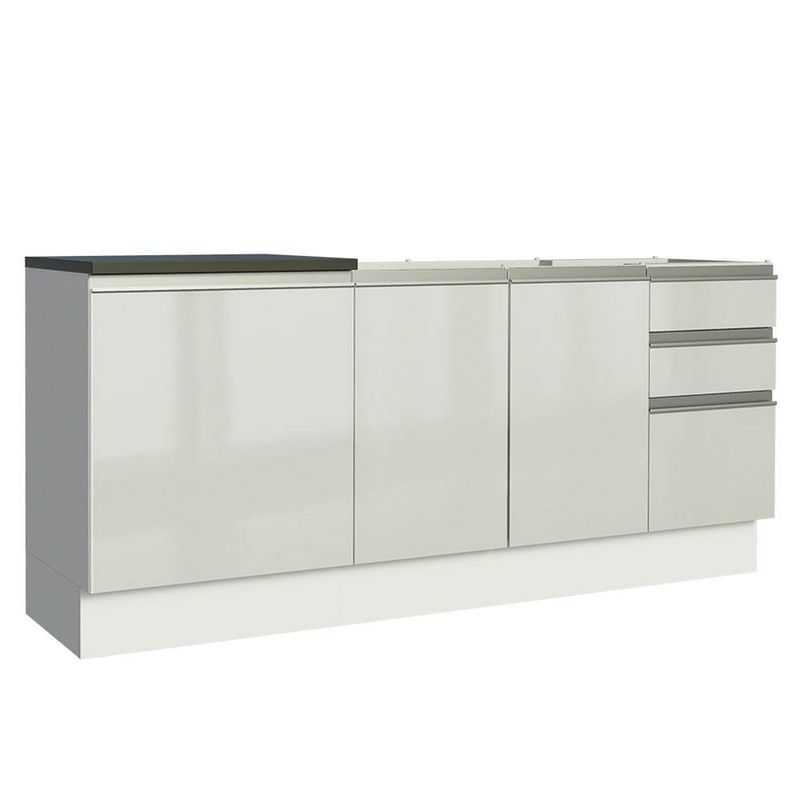 Kit com 2 balcões de cozinha madesa acordes 100% mdf (sem tampo e pia) frentes branco brilho