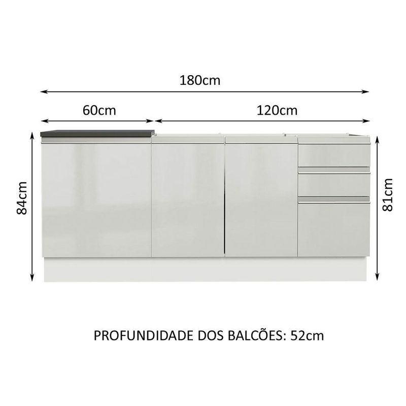 Kit com 2 balcões de cozinha madesa acordes 100% mdf (sem tampo e pia) frentes branco brilho