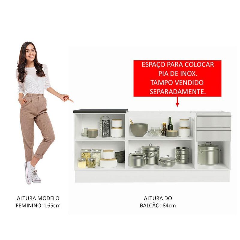 Kit com 2 balcões de cozinha madesa acordes 100% mdf (sem tampo e pia) frentes branco brilho