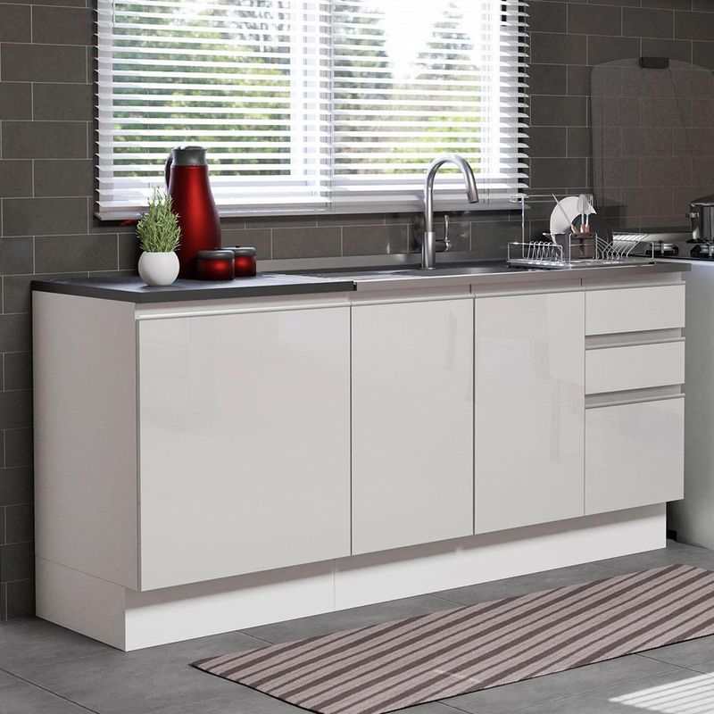 Kit com 2 balcões de cozinha madesa acordes 100% mdf (sem tampo e pia) frentes branco brilho
