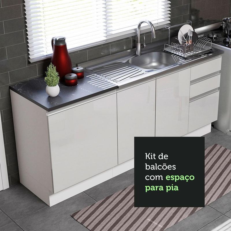Kit com 2 balcões de cozinha madesa acordes 100% mdf (sem tampo e pia) frentes branco brilho