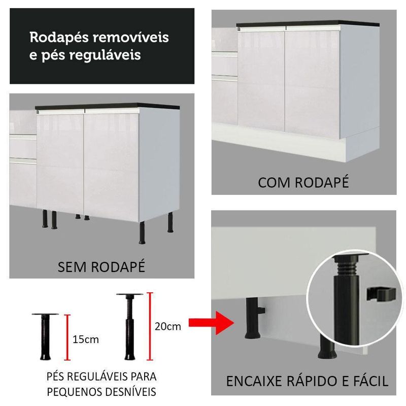 Kit com 2 balcões de cozinha madesa acordes 100% mdf (sem tampo e pia) frentes branco brilho