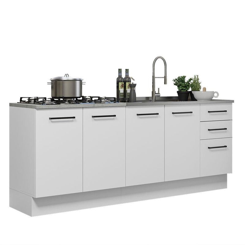 Kit com 2 balcões de cozinha madesa agata 3 gavetas 4 portas (sem tampo e pia) - branco