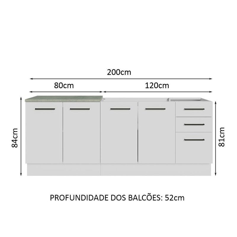 Kit com 2 balcões de cozinha madesa agata 3 gavetas 4 portas (sem tampo e pia) - branco