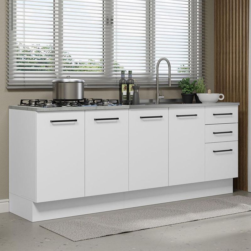 Kit com 2 balcões de cozinha madesa agata 3 gavetas 4 portas (sem tampo e pia) - branco