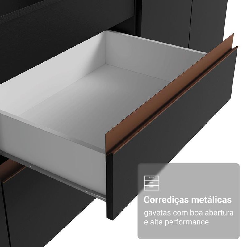 Kit com três balcões de cozinha 2 portas 6 gavetas (com tampo) preto reims madesa