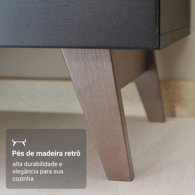 Kit com três balcões de cozinha 2 portas 6 gavetas (com tampo) preto reims madesa