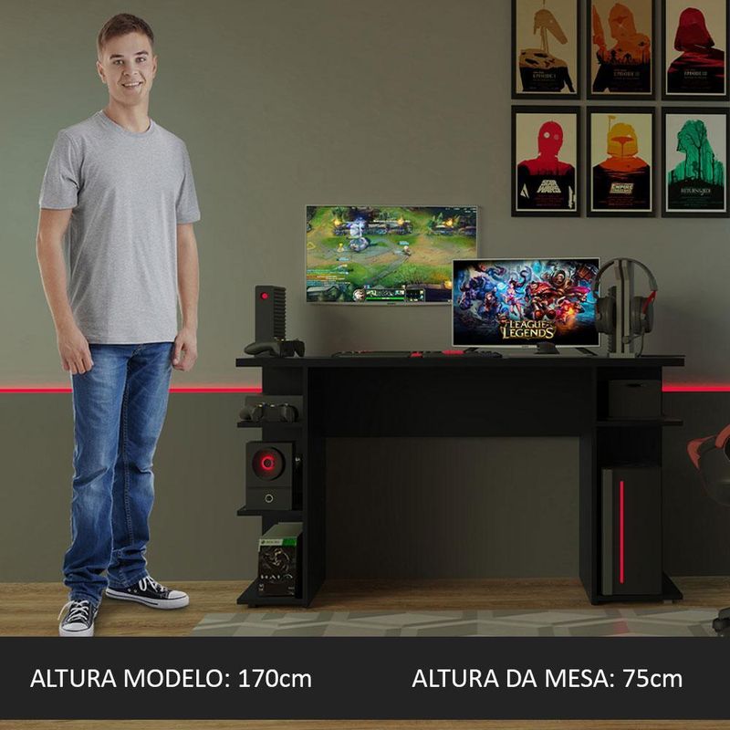 Mesa para computador escrivaninha gamer 9409 madesa - preto