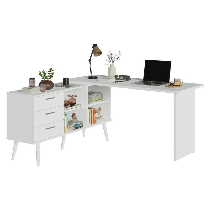 Mesa de estudos em l 3 gavetas branco lisboa madesa