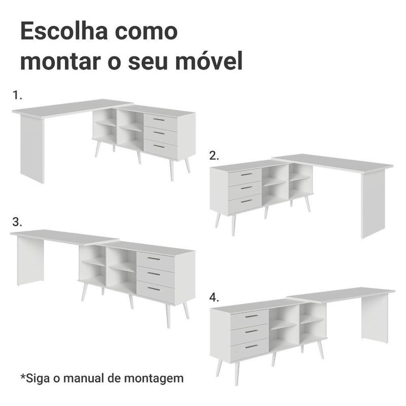 Mesa de estudos em l 3 gavetas branco lisboa madesa