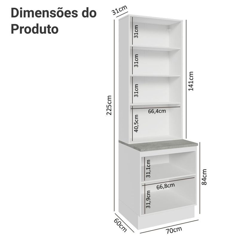 Kit balcão + cristaleira 70cm lux madesa 01