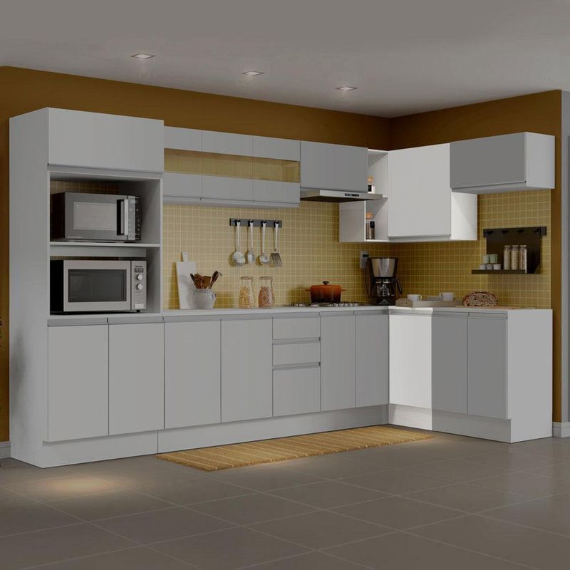 Kit armário de cozinha de canto 100% mdf 2 portas e nicho branco smart madesa