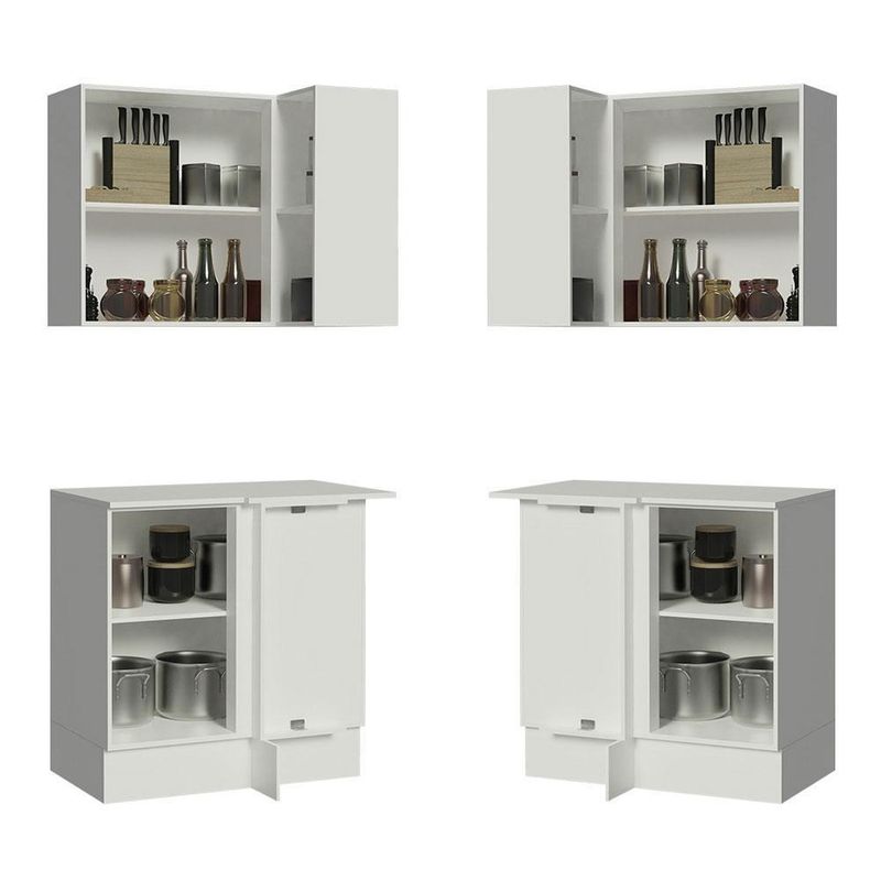 Kit armário de cozinha de canto 100% mdf 2 portas e nicho branco smart madesa